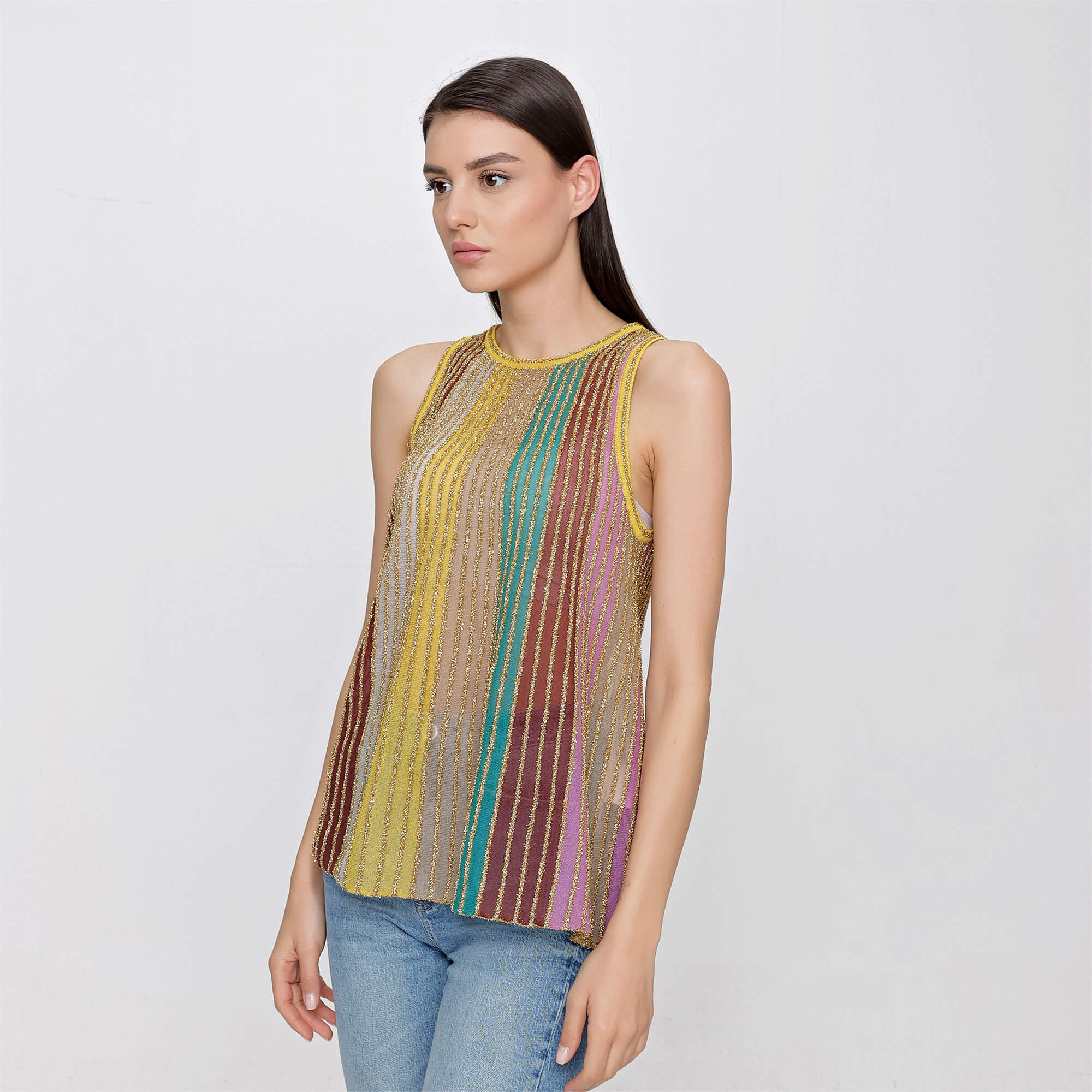 Missoni - Yellow Knit Metallic Stripe Knit Blouse